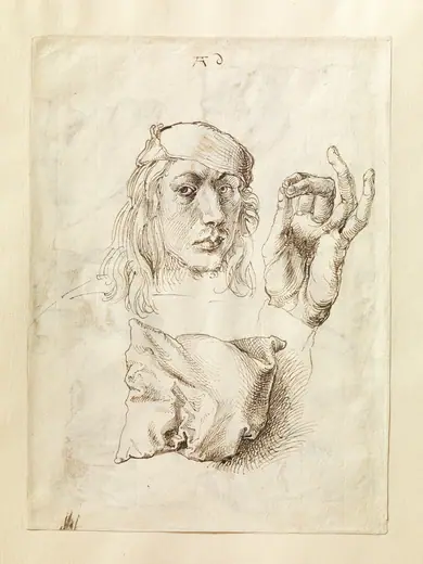 Self-portrait, Study of a Hand and a Pillow by Albrecht Dürer