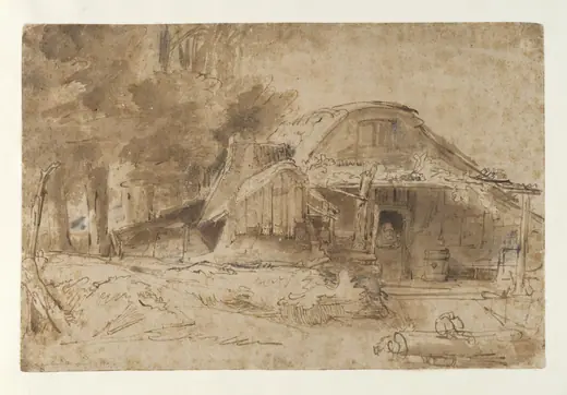 Cottage near the Entrance to a Wood by Rembrandt