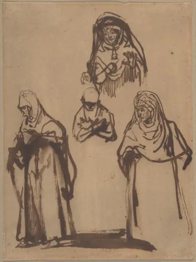 Study Sheet with Three Women and a Boy by Rembrandt