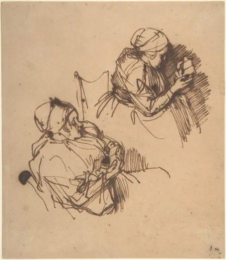 Two Studies of a Woman Reading by Rembrandt