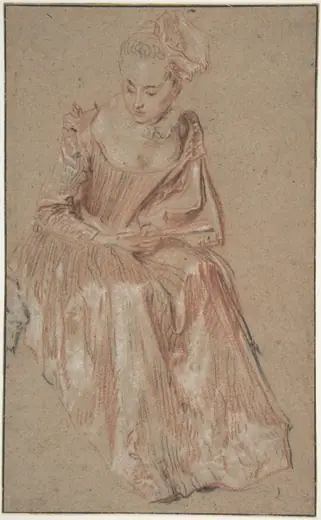 Seated Woman Holding a Fan by Antoine Watteau